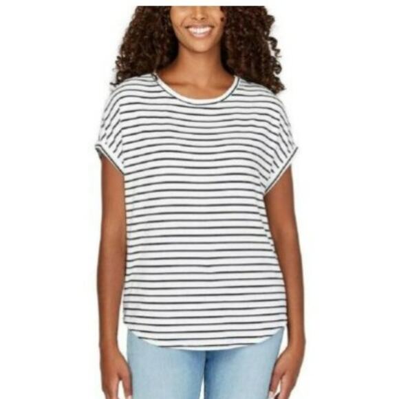 *BUFFALO David Bitton Ladies' Crewneck Short Sleeve Top White/Black XS - Picture 1 of 3